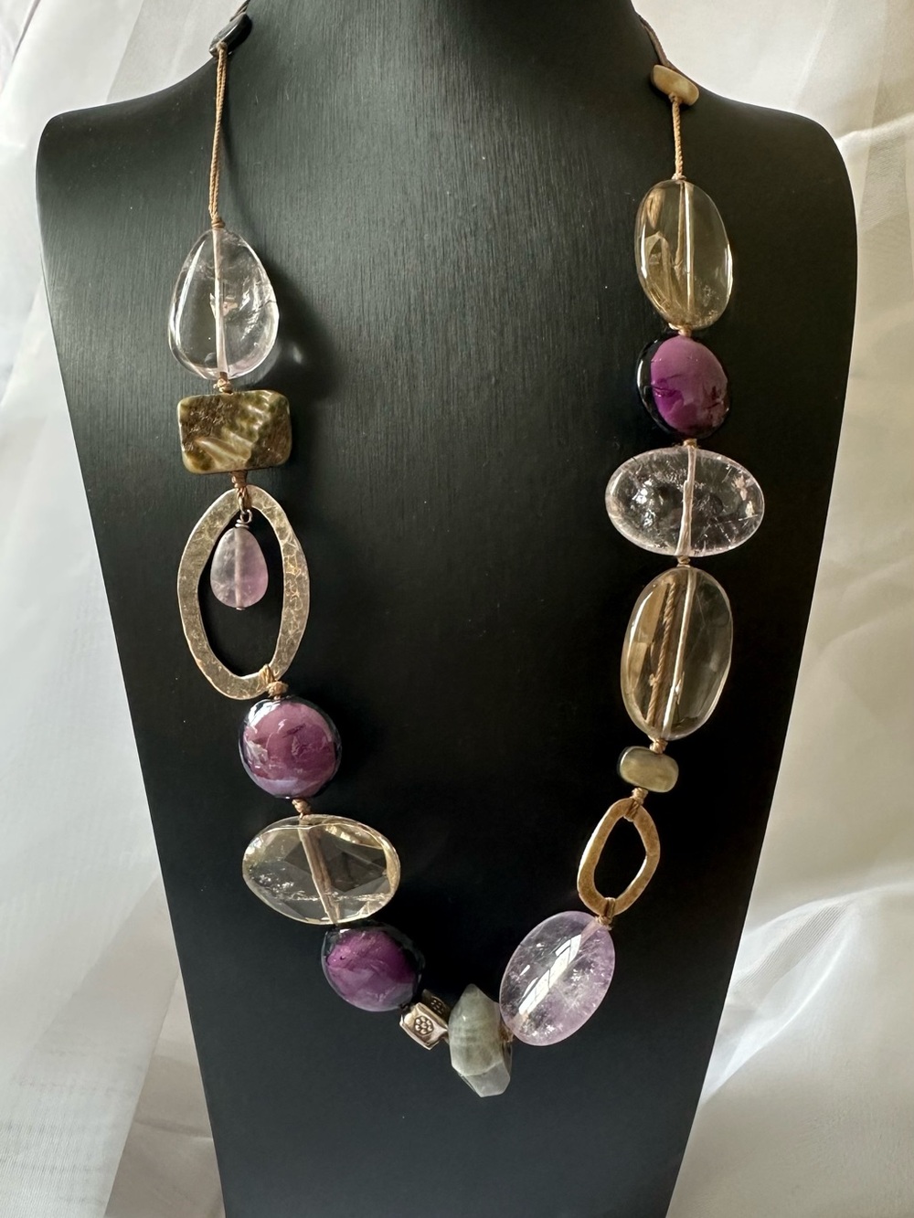 Silpada Purple and Clear Beaded Long Necklace with 925 clasp and accents